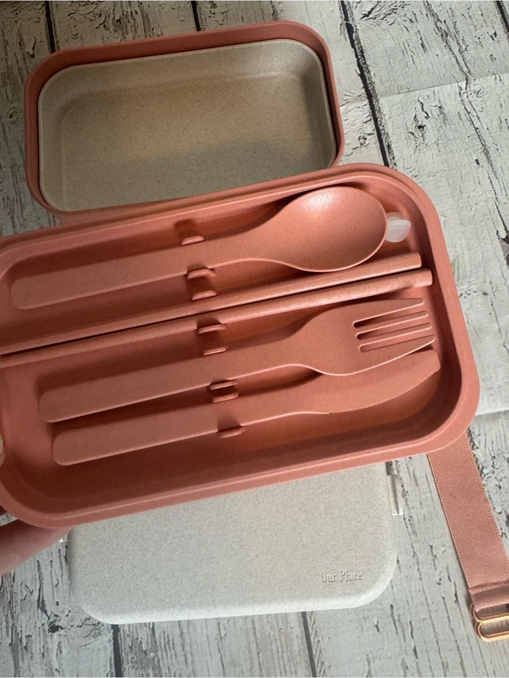 Our Place bento lunchbox set in terracotta pink and cream